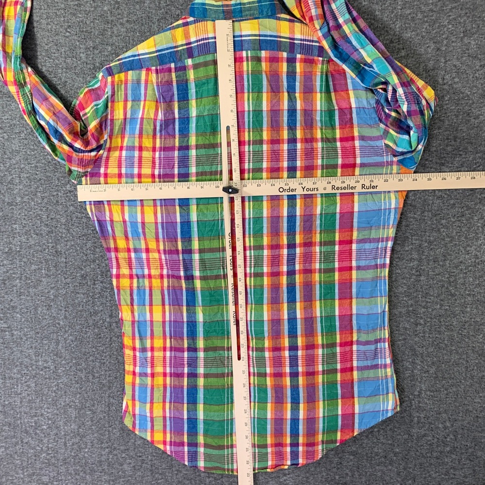 VTG Polo Ralph Lauren Colorblock Shirt Men Large Trim Military Plaid 90s Epaulet - Picture 5 of 8